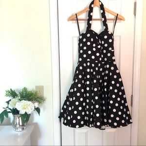 Black & white polka dot halter dress
